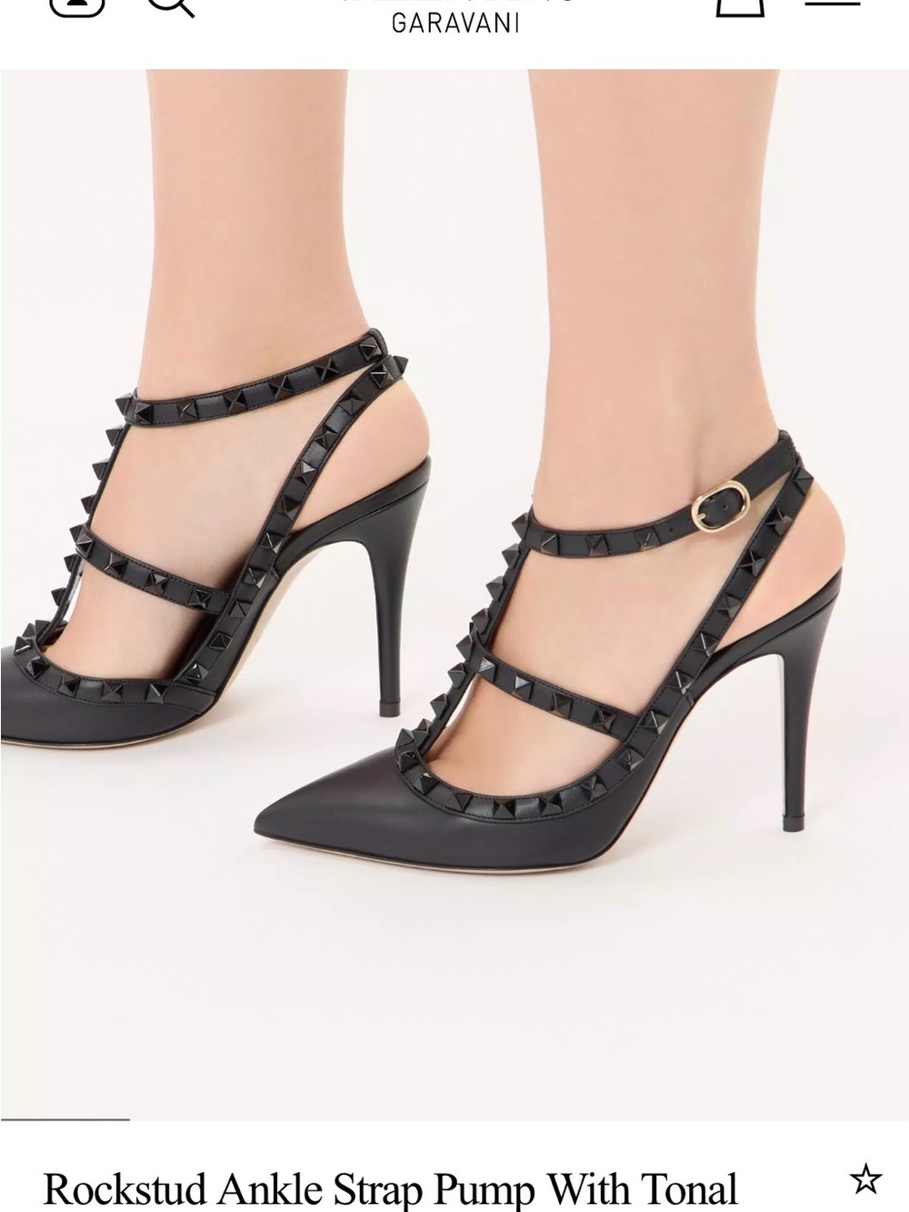 Valentino Black Rockstud Strappy Pointed-Toe Pump